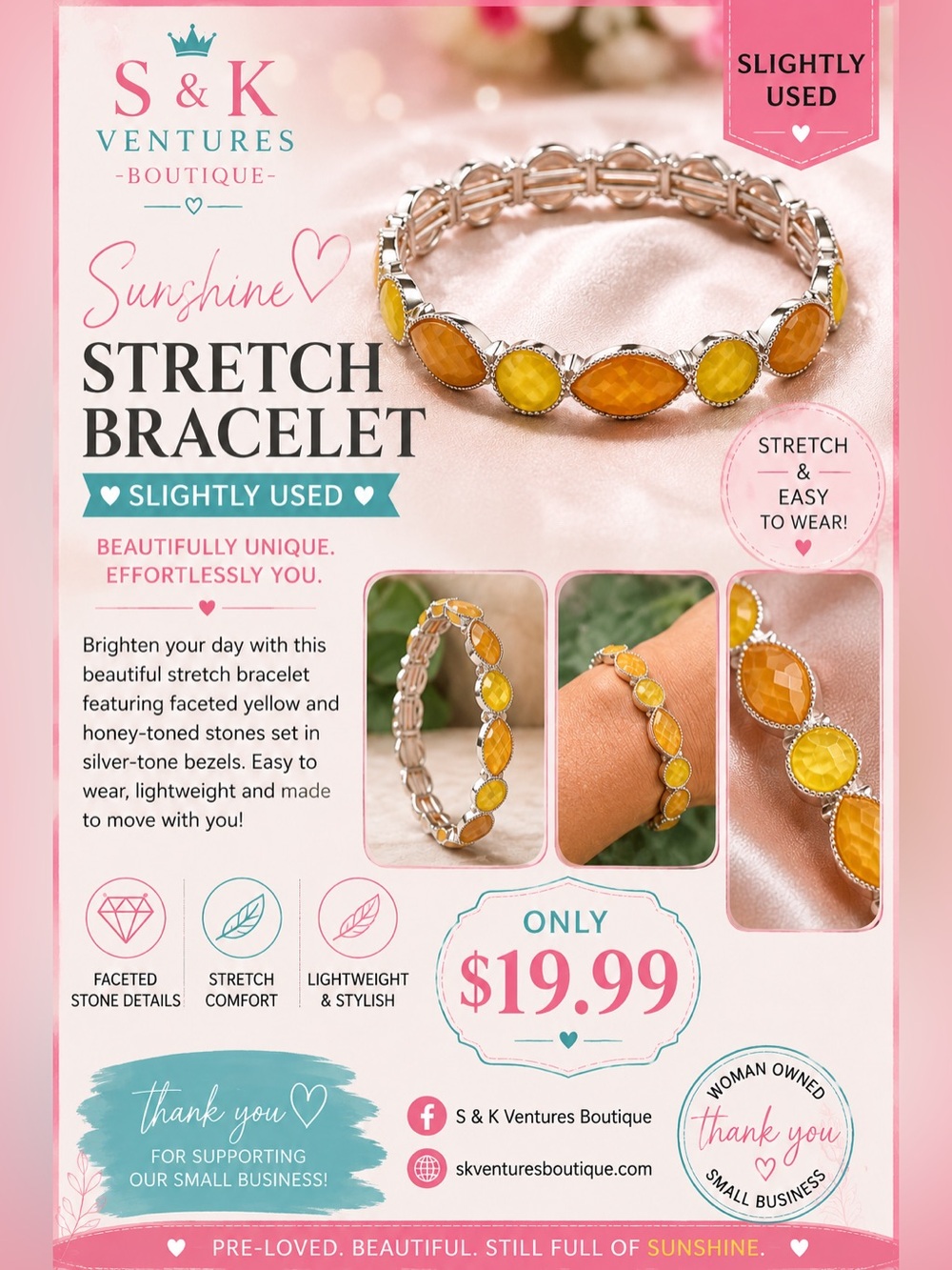 Sunshine Stretch Bracelet - Yellow